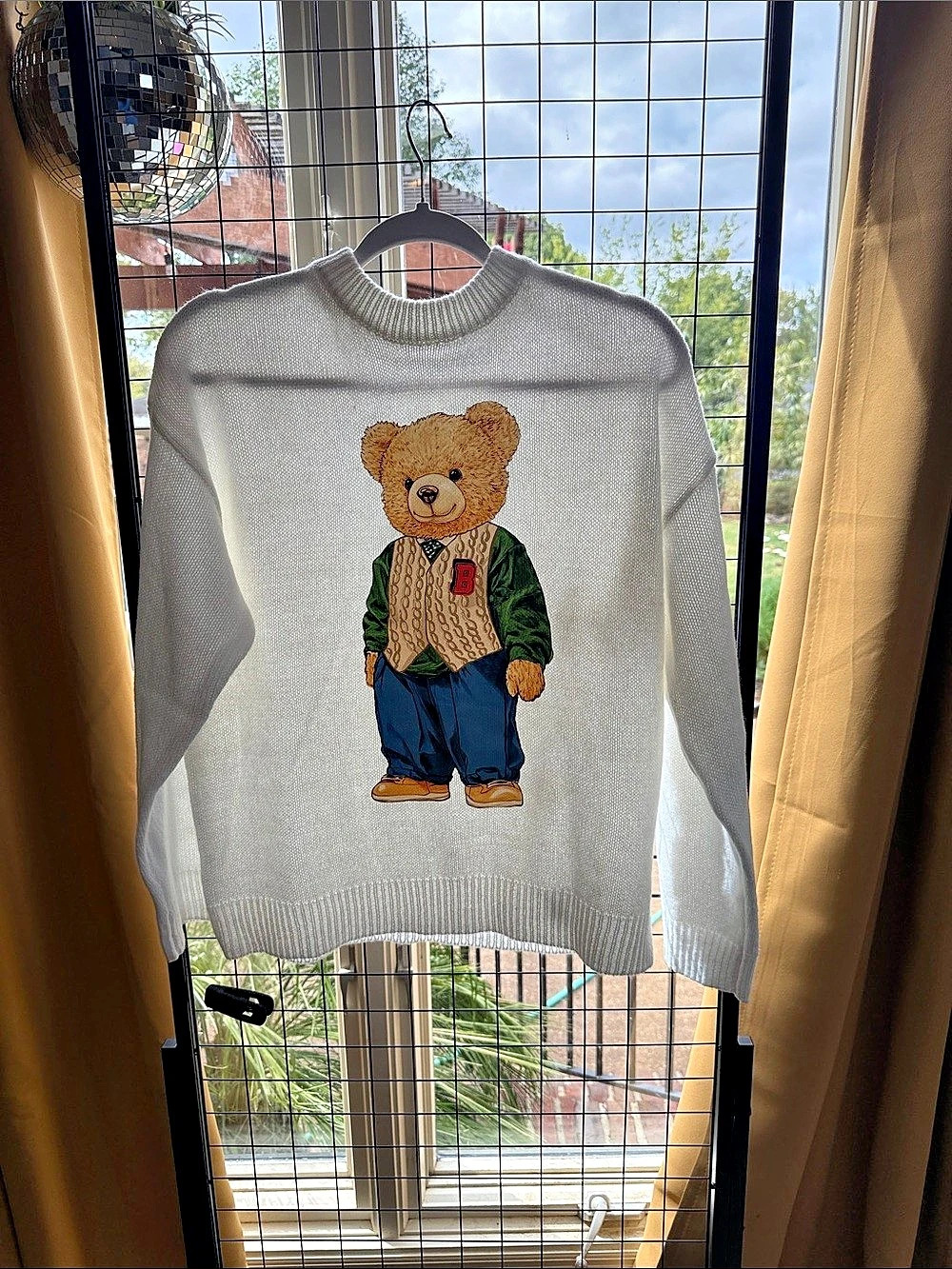 Teddy Bear Crewneck Sweater in Cream